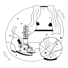 可爱儿童画册小动物插画图标 icon 涂鸦 黑白简笔画 插画 漫画 卡通Playful Cat_BW