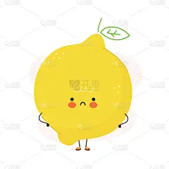 可爱悲伤的柠檬水果性格。矢量手绘卡通卡通人物插图图标。孤立在白色背景上。柠檬水果特性概念