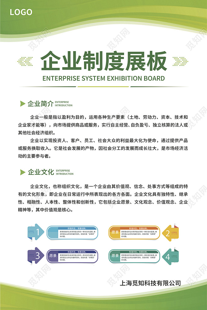 绿色简约大气科技风企业制度展板规章制度