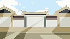 古风山水建筑凉亭荷花风景点插画海报背景