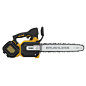 DEWALT 60V MAX Brushless Cordless Top Handle Chainsaw  viewed straight on showing the back of the tool on white background