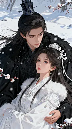 jimeng-2025-09-13-4163-手绘动漫厚涂风格，笔触明正面脸部特写，冬日，穿着古代王侯服饰的黑衣男人，衣服上可