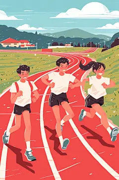 AI数字艺术扁平风校园运动会人物插画-众图网