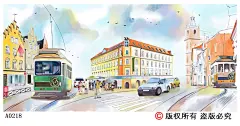 欧式手绘城市油画墙纸餐厅奶茶店沙发背景墙壁画电车街道建筑壁纸-淘宝网