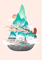 国风水墨山水微观场景插画-春天载一船春暖花开