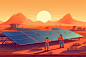 科学创新太阳能光伏板工地场景新能源插画