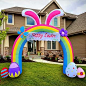 SEASONBLOW 10 FT Easter Inflatable Rainbow Bunny Archway with Eggs Decorations LED Lighted Blow Up Happy Easter Banner for...