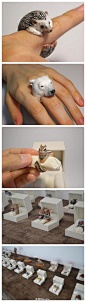 [【首饰设计】可爱的动物戒指] 由日本手工艺术家创作的一系列动物戒指，看上去惟妙惟肖，忧郁、呆板、灵动的形态，在这些可爱的戒指上展现得淋漓尽致。