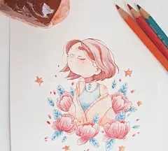 彩铅人物插画，超可爱的卡通女孩，画风好独特|彩铅|插画|卡通_新浪网