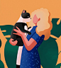 一款主人与猫/狗的宠物粮食包装设计 : 扁平画插画是一种常见的插画表现方式，