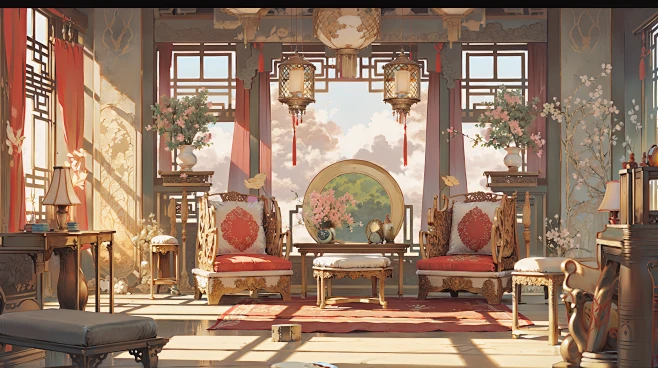 AI华丽古风室内场景设定素材 影视游戏场景概念设计 背景插画临摹-淘宝网图片_场景参考图片素材-花瓣网