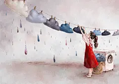 把乌云洗净，明天就能看到晴朗的蓝天白云 ~ 来自韩国插画家Aeppol 的「森林女孩日记」系列插画。