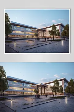 AI数字艺术教学楼校园场景摄影图-众图网