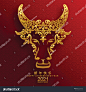Chinese new year 2021 year of the ox , red and gold paper cut ox character,flower and asian elements with craft style on background. (Chinese translation : Happy chinese new year 2021, year of ox)