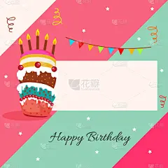 生日快乐美味蛋糕和蜡烛贺卡装饰的背景与元素, 如逼真的气球, 礼品盒, 蛋糕和愿望。向量。抽象。插图