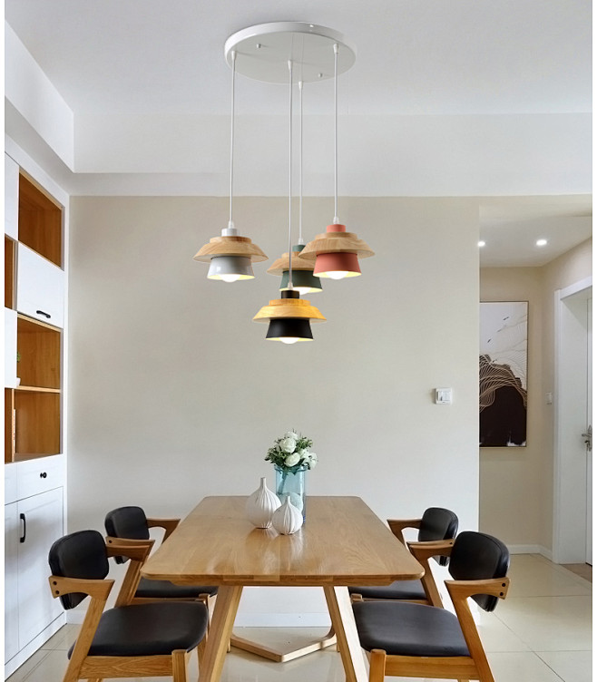 北欧餐厅小吊灯现代简约原木餐桌灯设计师马卡龙彩色创意饭厅吊灯t