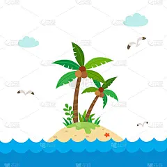 热带岛屿，海洋中的棕榈树。暑假的背景。