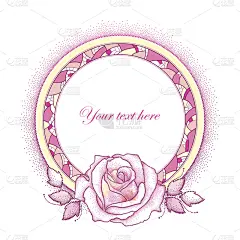玫瑰,边框,圆形,镶嵌图案,白色,斑点,分离着色,华丽的,请柬,贺卡