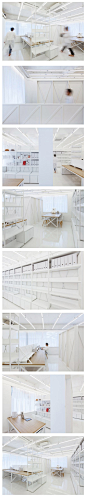 纯白系列办公室
来自Khan Project 的办公项目设计，除了木质家具的原色外，其它顶面、地面、墙面甚至是空间都以纯白色系展示。这是一个简约而冷冰的办公空间。