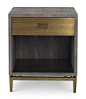 Odette Bedside - Mr. Brown Manufacturer -  Finishes: Espresso Faux Shagreen or Storm Faux Shagreen with Cardinal Faux Suede Interior - Shown in: Storm Faux Shagreen - Dimensions: W24 x D18 x H28.5, Floor to Base: 5" Shelf: W21.75 x D17.5 x H13.5, Dra