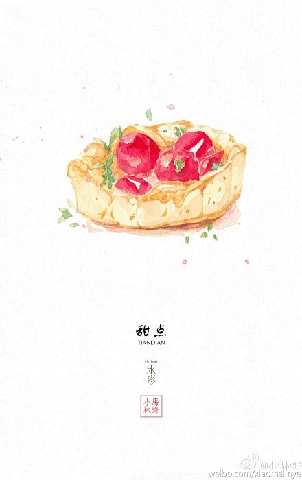 甜点 作者：小马林野 涂鸦 水彩 插画 ...