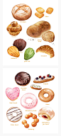 蛋糕奶油面包甜甜圈咖啡面包店水果点心小美食插画PSD分层素材-淘宝网