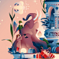 CHRISTMAS FANTASY : I’ve been commissioned to illustrate the magical worlds of Santa Claus for the legendary French department store chain Printemps. The main illustration is an ode to fantasy where the 2 iconic little children, Jules & Violette head 