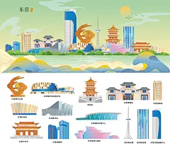 东营地标彩稿山水插画