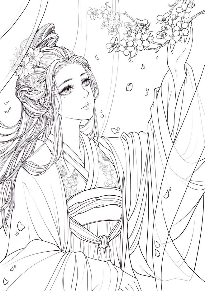 【板绘】古风线稿练习_本噜八__插画师作...