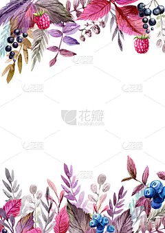 水彩框架与树叶和浆果。手绘插图