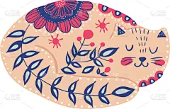 自然美,猫,式样,可爱的,华丽的,纺织品,壁纸,动物,花,复古