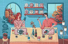 来自插画师 SamuelChen 轻松惬意的偏平风插画作品~ ​​​​