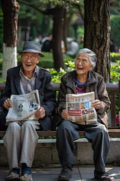 看报纸老人公益素材