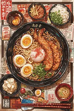 营养米粉创意美食插画