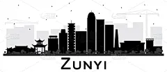 遵义,城市天际线,黑色,贵州省,地形,旅途,商务,鸟类,剪影