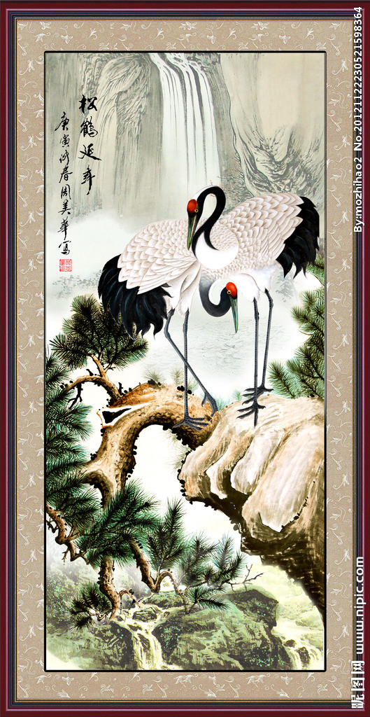 松鹤延年 迎客松 国画松树 花鸟画 松鹤图 松树 古松 国画 国画仙鹤