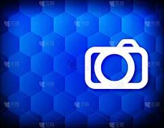 相机图标六边形创意抽象蓝色背景无缝六边形插画设计