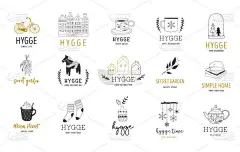 Hygge-简单的生活在丹麦, 汇集手绘典雅和干净的标志, 元素