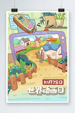 世界动画日手绘插画设计