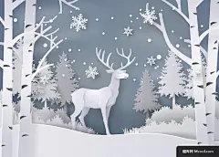 立体 剪纸 雄鹿 冬季 手工剪纸广告海报平面设计