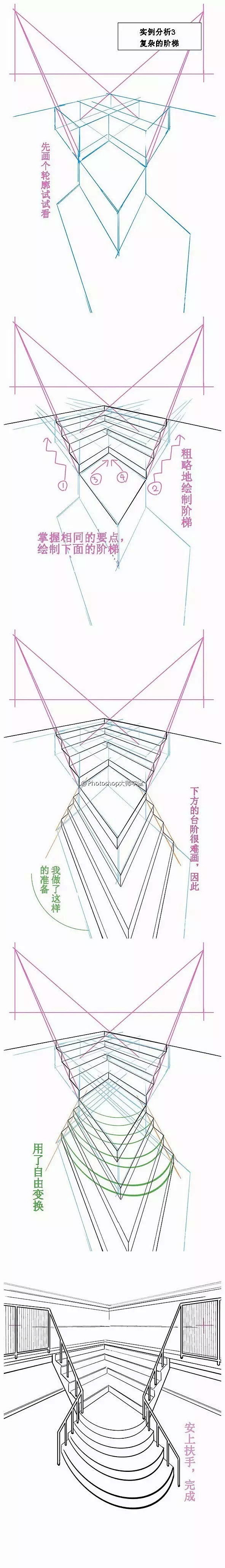 【绘画教程】透视实例讲解教程，本次教程给...