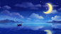 月下水面小船治愈唯美插画电脑唯美壁纸月亮夜晚插画唯美夜景风景