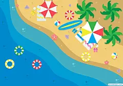 19款夏季插画插图全家旅行旅游度假海边沙滩风景矢量设计素材下载