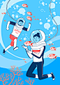 趣味浮潜 淡彩手绘 水上竞技  休闲运动插图插画设计PSD tid050t003000