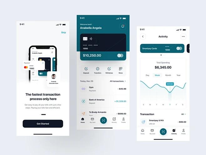 Smartpay - Fintech App UI Kit balance banking crypto design finance ...