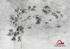 回唱Bamboo leaf现代中式竹子燕子壁画定制 卧室客厅玄关背景壁纸-淘宝网