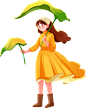 春季节气完整插画B-拿叶子的女孩