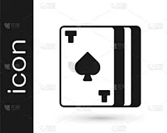 扑克牌图标孤立在白色背景上的黑色Deck。赌场赌博。向量