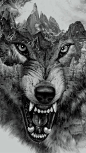 Wolf Collage for t-shirt printing by Eddie Yau, via Behance: Wolf Tattoo Design, Wolf Tattoo Idea, Animal Tattoo, Wolf Drawing, Collage Tattoo, Wolf Design, Wolf Tatoo, Wolf