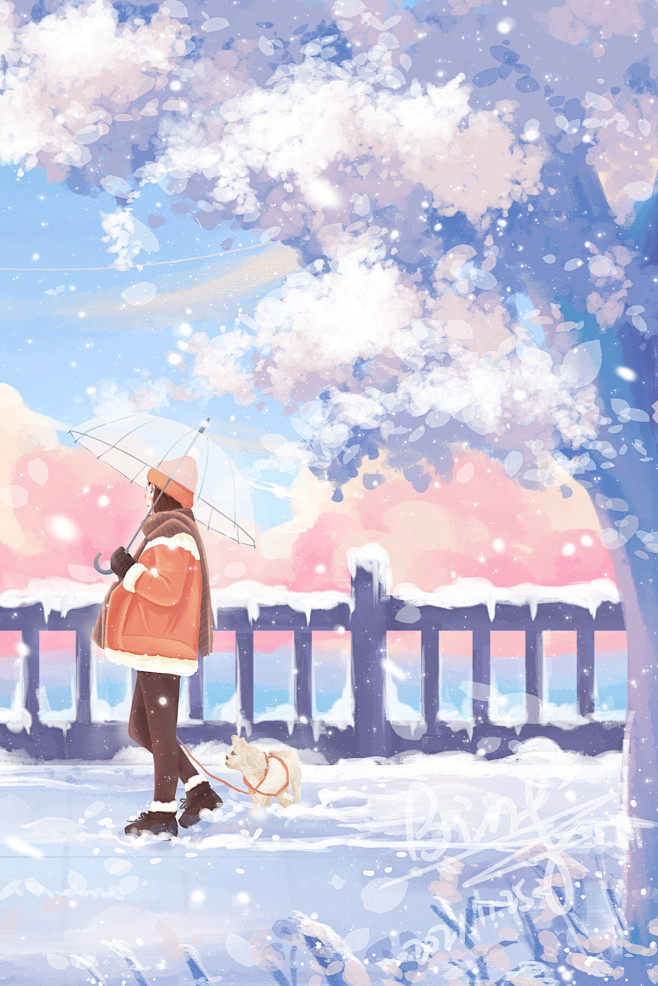 下雪天去溜溜狗子~_冰小凝__插画师作品...